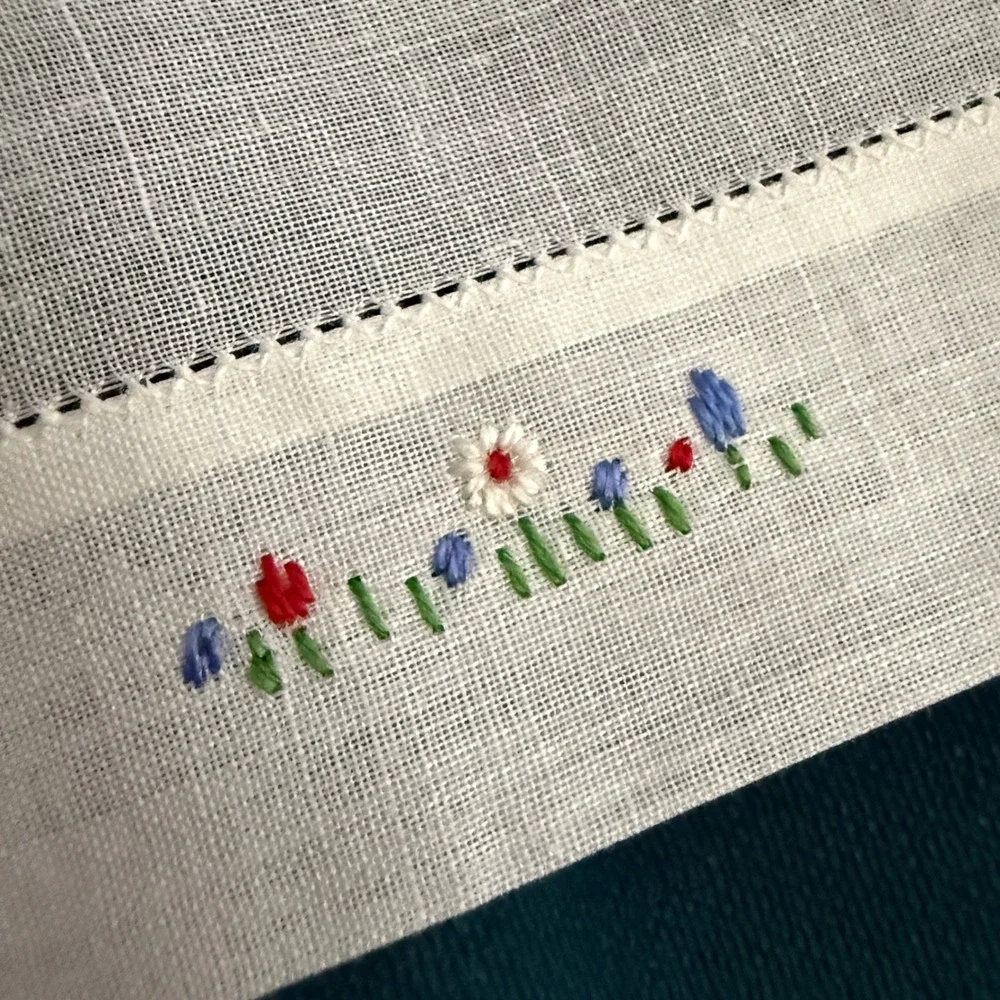 Vintage Herrmann‎ Handkerchiefs Embroidered Floral Monogram White Linen Set of 4